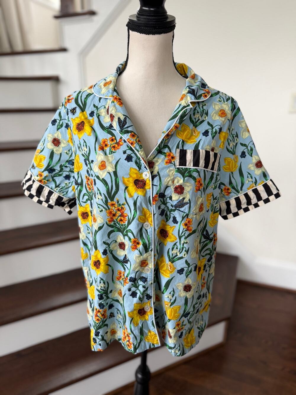 PrintFresh Dreamy Daffodil Blue Yellow Short Sleeve Pajama Shirt Top